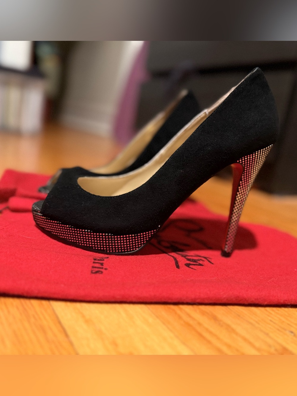 Christian Louboutin Yolanda Suede Peep-Toe Pumps
